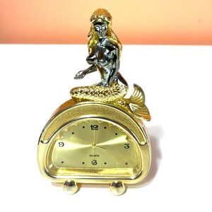 Gold-Plated Mermaid Table Clock